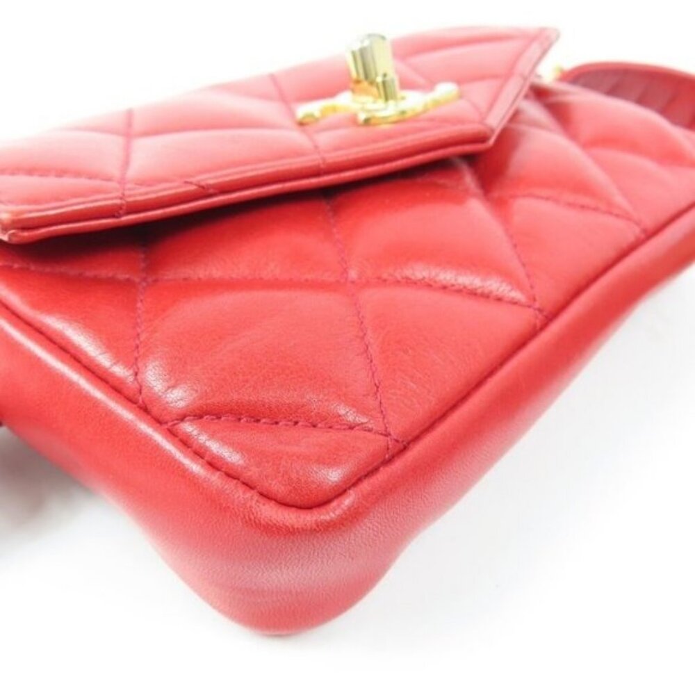 Authentic CHANEL CC Vintage Matelasse Lambskin Waist Pouch Bum Bag Leather Red - Picture 13 of 16